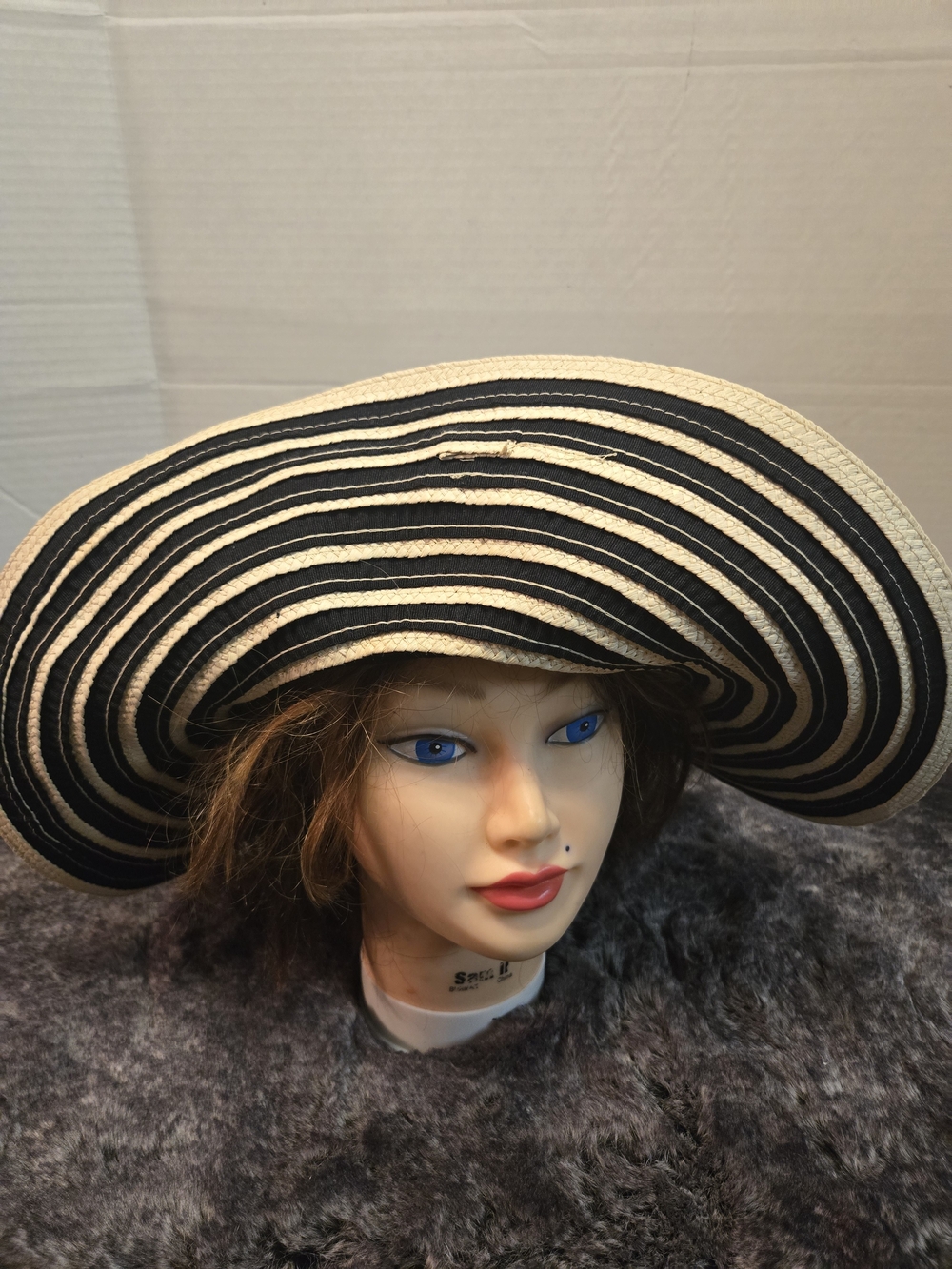 Panama Jack Black & White Striped Wide-Brim Sun Hat